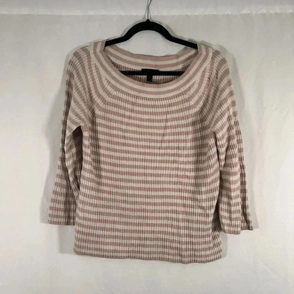 J. Crew Sweater Women's XS Pink White Striped Knit Round Neck Long Sleeve Cotton - Picture 1 of 10